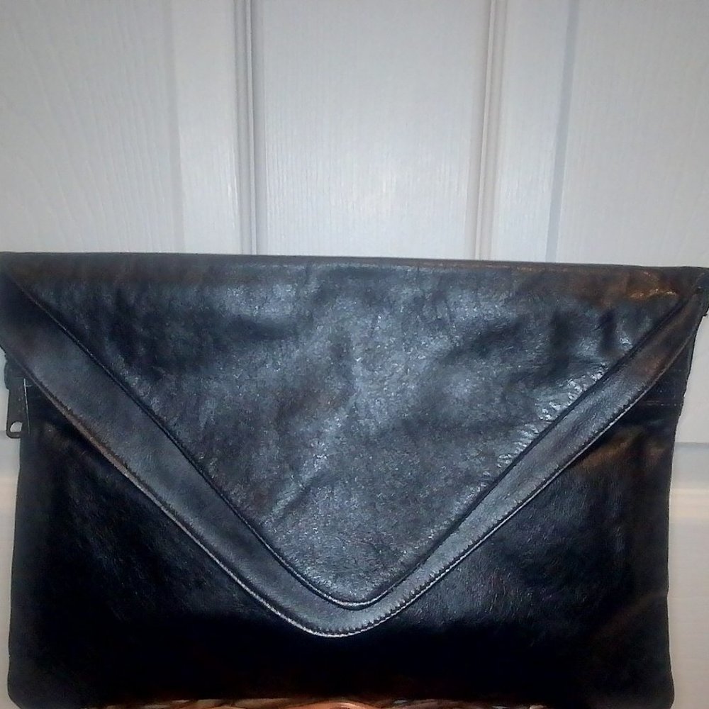 Vintage leather black envelope clutch